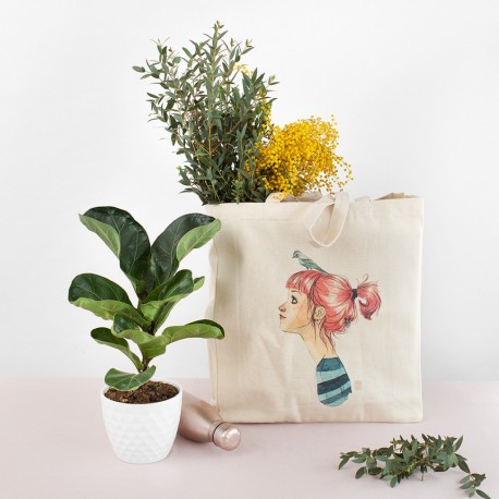 Bolso tote bag "Pájaros en la cabeza"